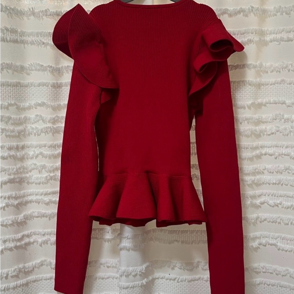 Express Vibrant Red Ruffle Blouse - Picture 5 of 5